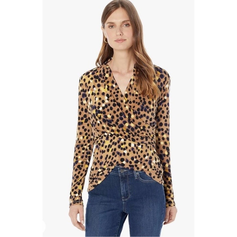 DKNY Women Top Xxl Multicolor Wrap Blouse Long Sleeve V Neck. NWT $79